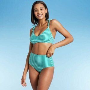 Kona Sol High Coverage Hipster Bikini Swim Bottoms Plus 16W/18W Striped Green